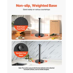 Support de papier essuie-tout en acier inoxydable avec base lestée et ventouses, support antidérapant pour comptoir, rangement de comptoir - Product Image 3