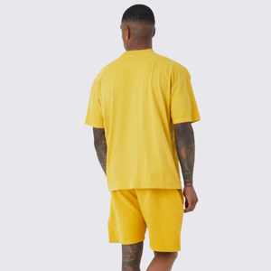 T-shirt en coton jaune surdimensionné pour homme, manches courtes, col rond, imprimé, décontracté, jersey respirant, coupe ample, style estival, léger - Product Image 4
