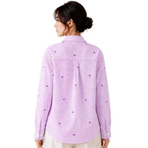 Camisa de mujer a rayas moradas y blancas con botones, blusa de algodón de manga larga con bordado de corazón, ajuste holgado, estilo casual, top oversize. - Product Image 2