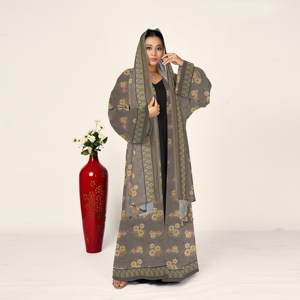 Abaya de Chifón con Motivo Floral y Pañuelo Drapeado para la Cabeza, Manga Fluida Abierta por Delante, Ropa Islámica Modesta para Mujer, para Oración del Eid y Ramadán - Product Image 4