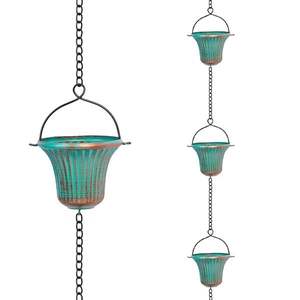 Chaîne de pluie décorative en métal turquoise en forme de papillon, jardinière suspendue, charmant accent de jardin extérieur - Product Image 4