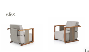 Fauteuil de salon moderne en tissu teck, chaise d'appoint rembourrée pour extérieur, patio, hôtel et jardin - Product Image 5