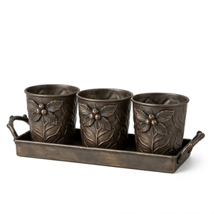 Nouveauté : Ensemble de pots de fleurs classiques en métal thermolaqué avec plateau pour décoration de jardin intérieur/extérieur, taille personnalisable - Product Image 4