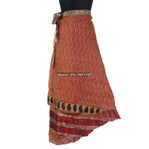 Indian Vintage 2 Layer <b>Magic</b> Hippie Sari Silk Wrap Skirts for <b>Beach</b> Wear 2 Layer Reversible <b>Magic</b> Silk Saris Wrap Long Skirt - Product Image 1