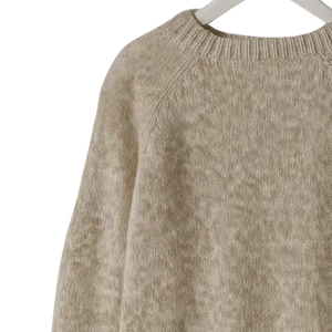 Pull décontracté pour femme en mohair beige, col rond, manches longues, tricot torsadé, doux, chaud, coupe ample, avec revers et ourlet côtelés, couleur unie, automne - Product Image 4
