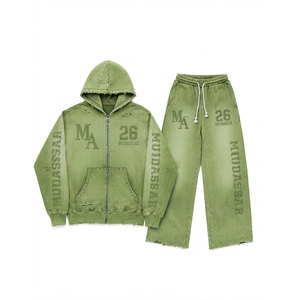 Conjunto de chándal Mudassar con efecto lavado ácido y cuentas, de algodón y poliéster, sudadera con capucha y joggers de corte holgado, 380 g/m², estampado casual por transferencia térmica - Product Image 4