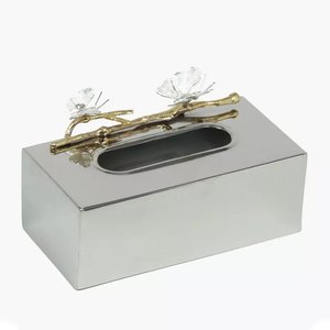 Caja de pañuelos rectangular de metal plateado de lujo, dispensador de servilletas con diseño moderno decorativo para decoración de escritorio de sala de estar - Product Image 1