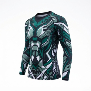Unisex Full Sleeve Rash Guard Blue <b>White</b> Geometric Print Quick Dry <b>Compression</b> <b>Shirt</b> Anti-UV Front Logo Adult Sport Top UPF50+ - Product Image 1