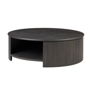 Mesa de Centro Redonda Moderna y Minimalista de Madera de Teca Sólida con Acabado Oscuro y Estante Abierto para Almacenamiento, Elegante para Sala de Estar - Product Image 2