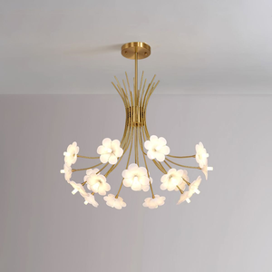 Lustre rustique en fer noir avec bras courbés et porte-bougies en forme de pétales de fleurs, disponible à prix de gros. - Product Image 2