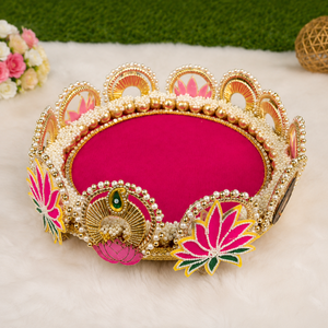 Handmade Pearl Beaded <b>Wedding</b> Ring Platter Pink Lotus Decorative Engagement Tray for Bridal Ceremony Decor - Product Image 2