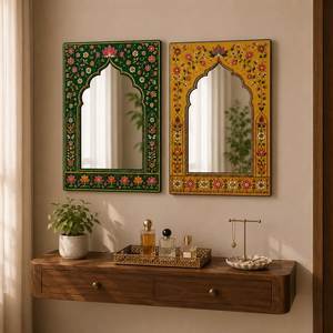Miroir décoratif mural de style moderne, fait main, avec incrustations en os, pour salon, fabriqué en Inde. - Product Image 1
