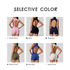 Turtleneck Cut-Out Yoga <b>Bodysuit</b> High Waist Solid Color Women's Activewear Sleeveless Shorts OEM Service - Product Image 5