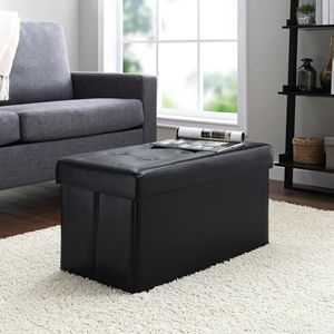 Pouf de rangement pliable en similicuir noir matelassé de 30 pouces, élégant tabouret et pouf - Product Image 4
