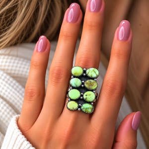 Anillo Grande de Turquesa Palomino, Hecho a Mano, Estilo Bohemio Occidental, Joyería con Gran Grupo de Piedras Preciosas, Ajustable, Moda del Suroeste - Product Image 5