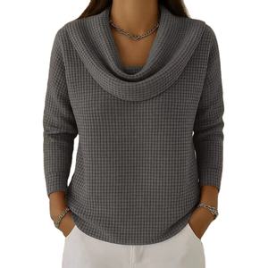 Sudadera de Moda con Cuello Redondo, Manga Larga, Estilo Urbano, para Mujer, Casual, Holgada, para Todas las Temporadas, Estilo Waffle, 100% Algodón - Product Image 1