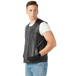 New Fashionable Custom Color Genuine <b>Leather</b> Casual V-neck Biker <b>Vest</b> <b>Men</b> Plus Size Autumn Sleeveless Breathable Waterproof - Product Image 2