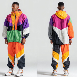 Men Color Blocking Tracksuit Hooded Windbreaker Suits Streetwear Full Length Waterproof Two Piece Set <b>Wind</b> <b>Breaker</b> Tracksuits - Product Image 3