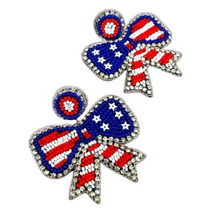 Pendientes de cuentas de semillas de América hechos a mano, joyería patriótica roja, blanca y azul para el Día DE LA Independencia, El Día DE LOS Caídos y el uso diario - Product Image 2