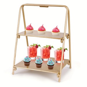 Support à gâteau à 2 niveaux en métal doré avec présentoir pour cupcakes et boissons, design multi-niveaux réutilisable - Product Image 3