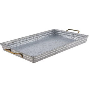 Plateau de service rectangulaire en métal galvanisé avec poignées, style ferme, pour la présentation des aliments et ustensiles de cuisine – En promotion - Product Image 2