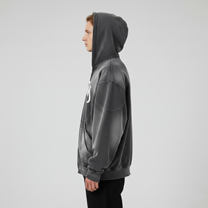 Sweat-shirts pour hommes de haute qualité 100% coton, couleur unie, logo brodé personnalisé, respirant, surdimensionné, fermeture éclair, 500 g/m², effet bouffant - Product Image 4