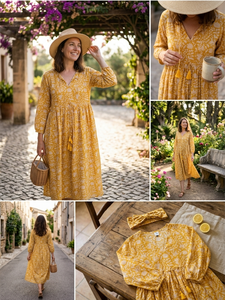 Robe longue en coton pour femme, imprimé floral, coupe évasée, décontractée, style bohème, pour la plage, export en gros Inde - Product Image 4