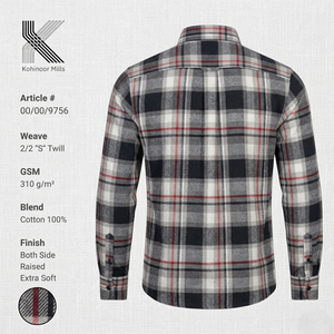 Camisa de Franela para Hombre, 100% Algodón, 310 g/m², Tejido de Sarga a Cuadros, Manga Larga, Fabricante OEM ODM, Venta al Por Mayor, Personalizable - Product Image 3