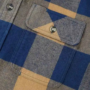 Chemise en flanelle unie pour homme, manches longues, col mandarin, 100% coton, respirante, pour l'été - Product Image 6