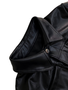 Ensemble deux pièces en cuir noir pour femme : veste courte et pantalon évasé taille haute – Tenue sexy en similicuir style streetwear – Collection mode USA - Product Image 5