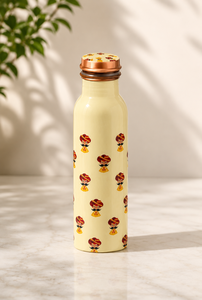 Bouteille d'eau en cuivre pur imprimée mandala – Bouteille à boire en cuivre ayurvédique de designer avec motif floral bohème élégant, anti-fuite - Product Image 3