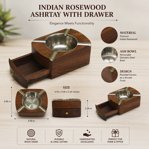 Cendrier en bois de rose indien fait main avec tiroir |   Porte-cigares en bois de luxe |   Cadeau d'accessoires de fumage haut de gamme - Product Image 3