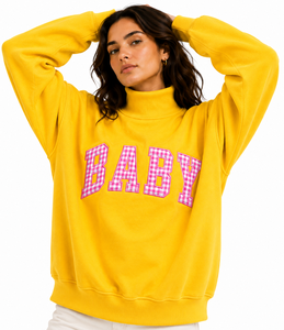 Sweat-shirt surdimensionné personnalisé pour femme, col montant, imprimé floral, logo appliqué, décontracté, en molleton de coton, vente en gros - Product Image 1