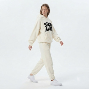 Conjunto de Sudadera con Capucha y Pantalones Largos con Cordón para Mujer, 100% Algodón, Estilo Casual Holgado, con Bordado Desgastado - Product Image 4
