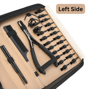 Kit de herramientas comerciales para extensiones de cabello, color negro, con juego de pinzas para extensiones, herramienta de gancho para tirar de hilos, clips, peine y estuche con velcro. - Product Image 4