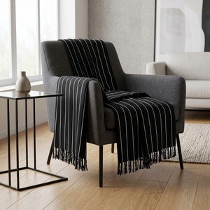 Manta Decorativa Mura Stripes Negra, Tejida, de Tela Suave, Larga, Ligera, para el Hogar, Bufandas, Chales, Cubre Sofá - Product Image 2