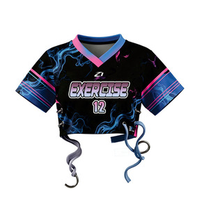 เสื้อครอปอีสปอร์ต Y2K แบบสั่งทำสำหรับผู้หญิง พิมพ์ลายแบบซับลิเมชั่น แต่งเชือกผูก สไตล์สตรีทแวร์ เสื้อครอปออกกำลังกาย OEM เสื้ออเมริกันฟุตบอล - Product Image 4
