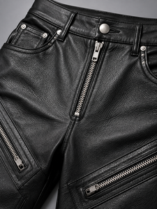 Pantalones de Motociclista Negros de Cuero Genuino para Hombre, Marca Saleh Enterprises, Corte Ajustado, Estilo Vintage, Resistentes al Viento, Ecológicos, con Cierre Diagonal - Product Image 4