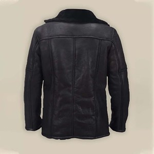 Abrigo de Cuero Negro para Hombre, Chaqueta de Invierno con Botones, Forro de Piel de Oveja Genuina, Cálido y Casual para Negocios - Product Image 2