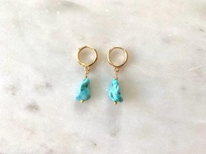Natural Stylish Classic Turquoise Nugget <b>Huggie</b> Hoop <b>Earrings</b> – Genuine Gemstones – December Birthstone Jewelry <b>Earrings</b> - Product Image 2