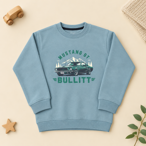 Sweat-shirt vert à col rond pour enfants garçons, pull à manches longues avec imprimé graphique Mustang GT Bullitt vintage - Product Image 2
