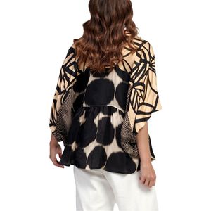 Blusa de Mujer con Estampado Abstracto, Cuello en V, Manga Ancha, Corte Regular, Gasa con Volantes, Informal, ODM, Ligera y Moderna - Product Image 4