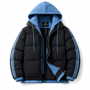 Men's Reversible Hooded Puffer Jacket Color Blocking Casual Winter <b>Coat</b> Thick Polyester Wadding <b>Zipper</b> Closure Loose Fit - Product Image 2