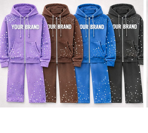 Ensemble survêtement unisexe personnalisé avec logo, sweat à capuche oversize respirant et pantalon de jogging, bonnet assorti, 100 % coton molletonné - Product Image 2