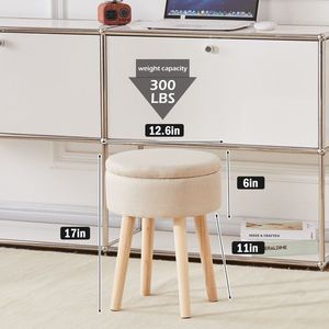 Modern Multifunctional Linen Vanity <b>Stool</b> with Wood Legs <b>Storage</b> Ottoman Tray Top Upholstered Footrest Resistant to Wear - Product Image 5