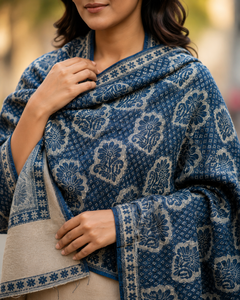 Blue Raising Digital Print Floral Breathable Quick Dry Lightweight Viscose Long Shawl Scarf Fringe Border Traditional <b>Wrap</b> - Product Image 3