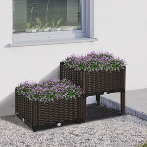 Set di 2 Fioriere Rialzate in Plastica Marrone Smaltata con Sistema di Auto-Irrigazione e Drenaggio per Piante da Esterno - Product Image 2