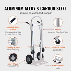 Carrello Pieghevole Industriale Robusto 2-in-1 con Capacità di Carico di 800 Libbre, Carrello Utilitario in Alluminio per Carrelli e Trolley - Product Image 4