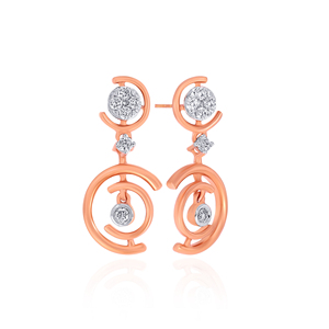 Boucles d'oreilles pendantes en spirale Celeste, en or rose, avec diamants taille brillant rond, design minimaliste, pour femme - Product Image 2