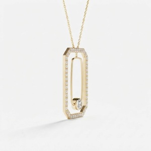 Collar con Colgante de Oro Amarillo de 10K, 14K, 18K con Diamante Central de 0.15ctw y Diamantes Cultivados en Laboratorio con Engaste Pavé en Forma Octogonal Flotante - Product Image 5